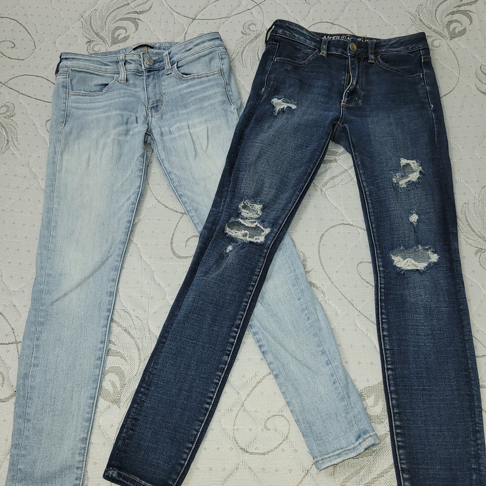 2 for $13.00 American Eagle Outfitters Light and Dark Blue Distressed Jeans